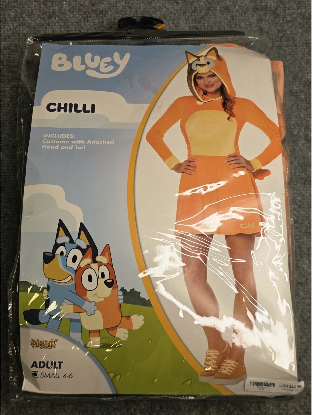 Spirit Halloween Bluey CHILLI Costume Adult Small 4-6 Mom Dress Hooded